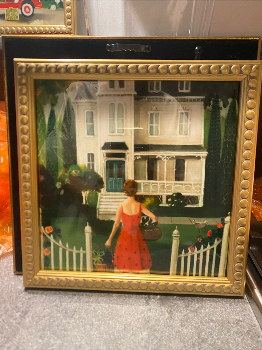 Janet Hill - Framed Vintage-Style Girl in Red Dress Wall Art - 8x8